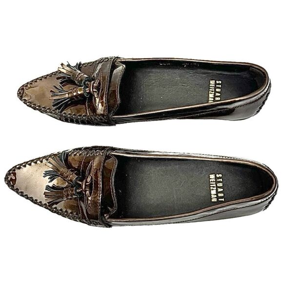 Stuart Weiztman Women’s Patent Tassel Loafer Bronze Metallic Size 6.5 Narrow - Picture 7 of 10